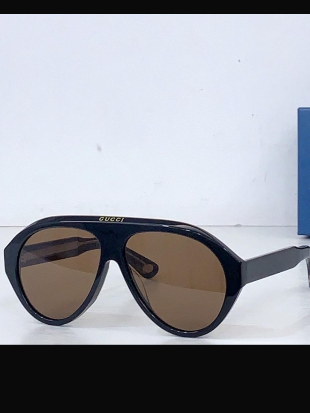 Gucci Black Frames with Brown Lenses Aviator Sunglasses